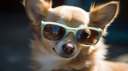 A Chihuahua wearing sunglasses
