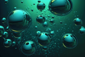 Green glossy bubbles background. Color bubbles. Bubble background. Generative ai