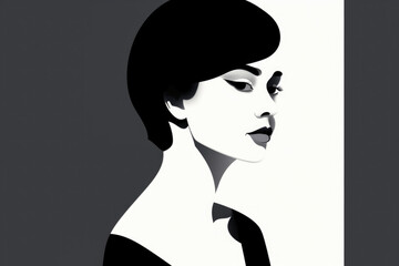 Minimalistic portrait of a sophisticated woman with clean lines and simple shapes, rendered in black and white and inspired by modernist art, generative ai