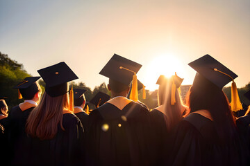 graduation hats on university graduates, Generative AI
