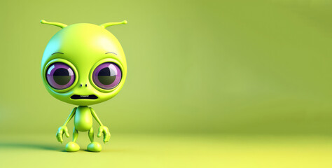 Obraz premium UFO day background with copyspace. Cute,cartoon aliens collection. Commercial banner. Room for Copy. Empty flat background. Generative ai.