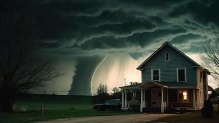 A deadly storm producing tornadoes and destruction. Generative AI. 