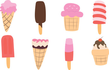 Ice cream set. Summer food collection. Frozen dessert