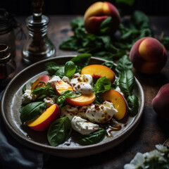 Grilled Peaches and Burrata Salad Served on a Plate-Generative AI