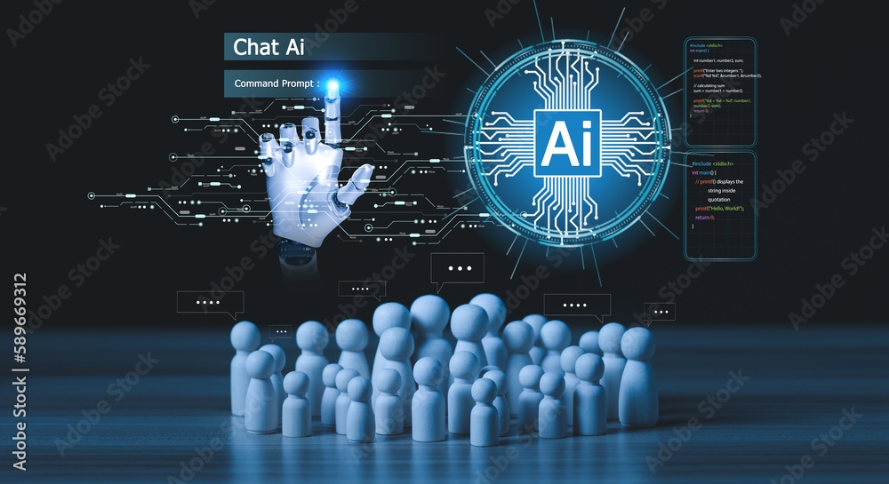 Poster robot hand chat with ai, artificial intelligence. technology smart robot ai concept, artificial inte