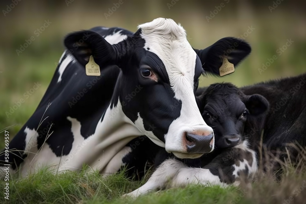 Wall mural black and white cow