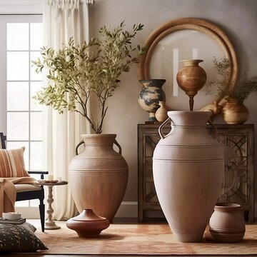 vase on the table, earth made vace, flowers in a vase, old type of vase, creating using generative ai,