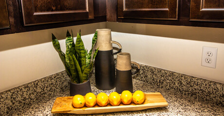 Decorator Items On Modern Kitchen Counter Top