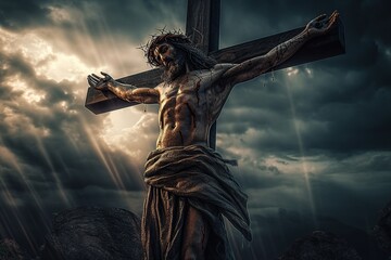 Crucifixion of Jesus Christ made with generative AI - obrazy, fototapety, plakaty