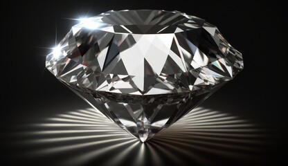 Shiny diamond in rainbow reflective color, on black background, AI generated