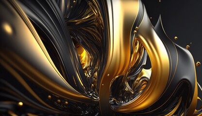 Obraz premium Golden shiny gradient background. golden paper with metallic effect, gold and black, wave, texture. Generative ai