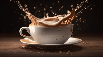 Aromatic coffee splashing in a Cappuccino cup. Generative IA