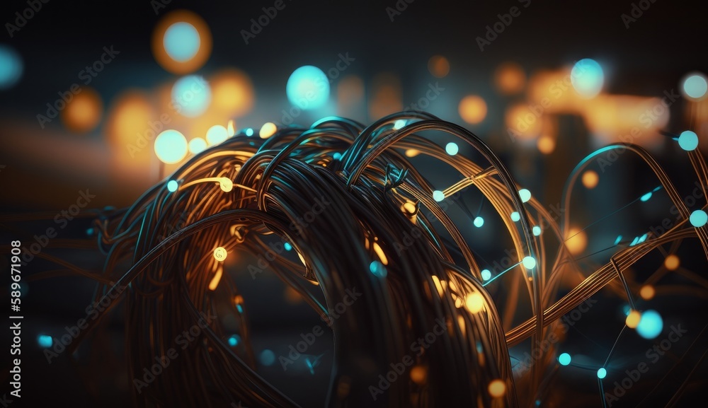 Aufkleber Data background of wires and glowing particles. Generative ai