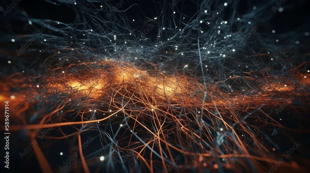 Aufkleber Data background of wires and glowing particles. Generative ai
