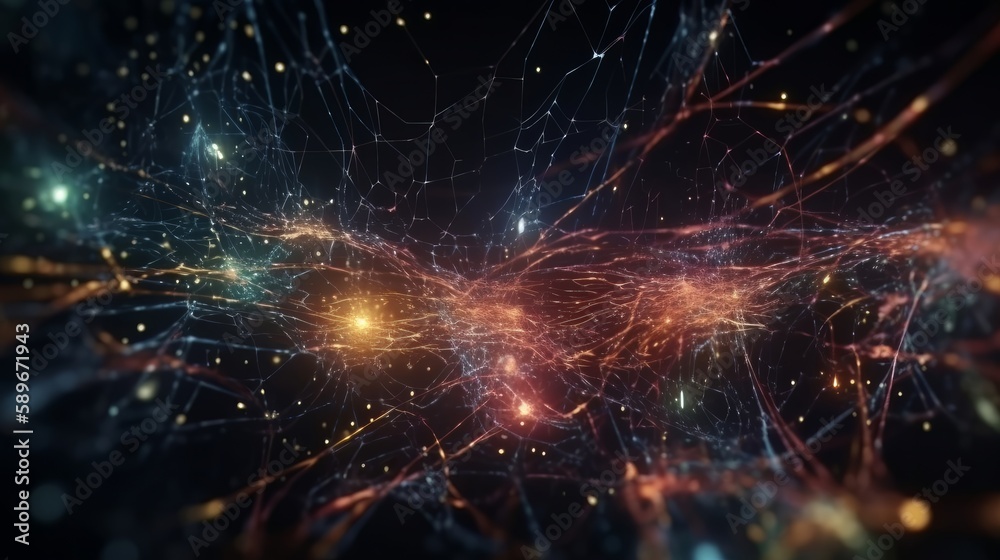Poster Data background of wires and glowing particles. Generative ai