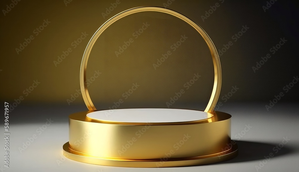 Poster 3d stage with circular mezzanine for product presentation or main sample. creative background design. presentation, created with Generative AI technology