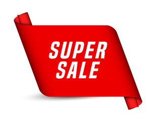 Colorful vector flat design banner super sale. This sign is well adapted for web design.