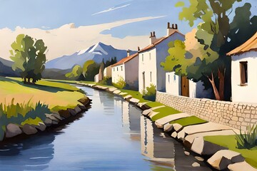 Watercolor painting of Spain village