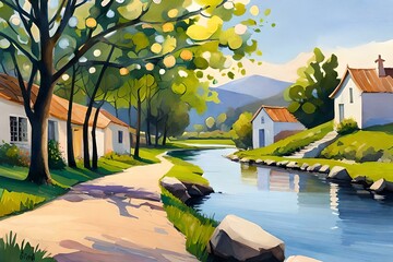 Watercolor painting of Spain village