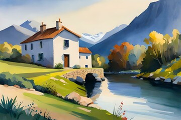 Watercolor painting of Spain village