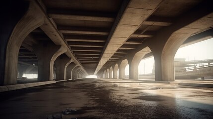 Highway under a bridge, between a tunnel. Generative ai