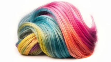 Isolated wig of a multicolored rainbow hairs. Generative ai