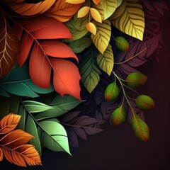 Colorful Fall leaves background pattern, generative ai