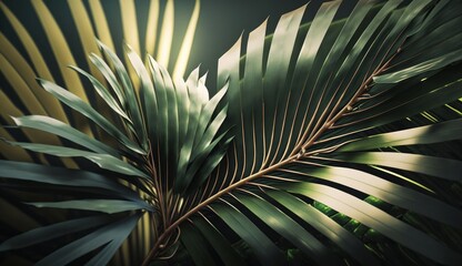 Obraz na płótnie Canvas Green palm leaves tropical background. Illustration AI Generative