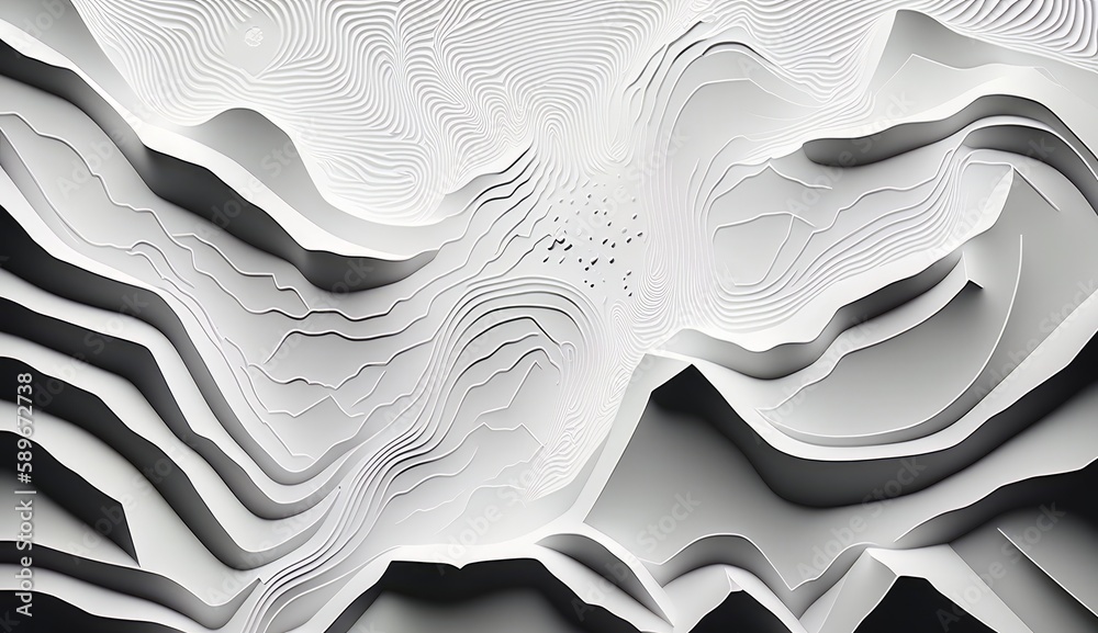 Poster Wavy white topography abstracted on a white backdrop. Generative AI