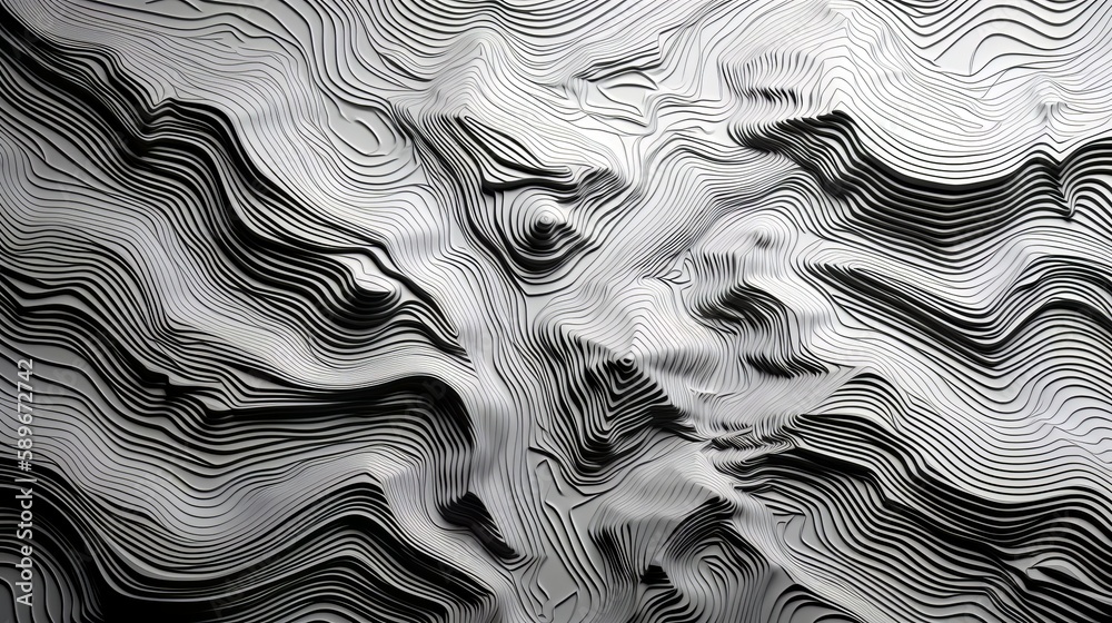 Poster wavy white topography abstracted on a white backdrop. generative ai