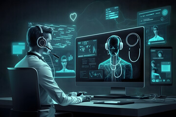 Tele medicine concept,Medical Doctor online communicating the patient on VR medical interface with Internet consultation technology made with Generative AI