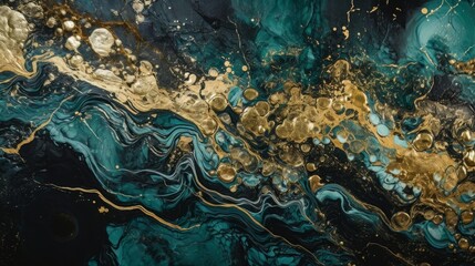 Fototapeta na wymiar Green and gold marble background, liquid art textured marble Generative AI