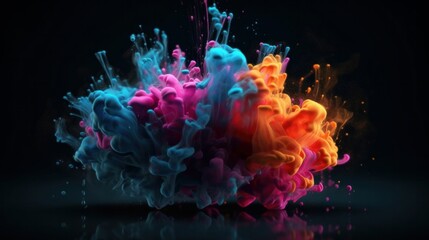 Abstract digital design with vivid liquid colors and splashes on a darker background. Generative ai