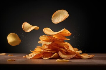 Stacked levitation potato Chips. AI generated