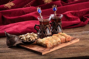 Collection traditional eastern delicious desserts.  Ramadan desserts