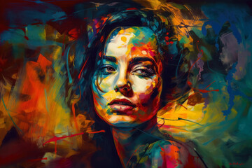 Powerful portrait of a woman with bold colors and dynamic lines in Post-Impressionism style, generative ai