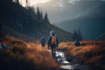 Adventure Seekers: Hiking and Enjoying Outdoor Sports and Activities in Scenic Landscapes. Generative AI