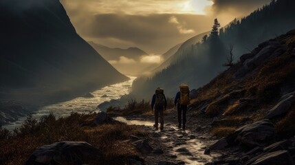 Adventure Seekers: Hiking and Enjoying Outdoor Sports and Activities in Scenic Landscapes. Generative AI