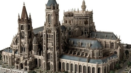 Stunning cathedral with intricate exterior details, including ornate carvings, towering spires, and stained-glass windows, evoking a sense of grandeur and spirituality, generative ai - obrazy, fototapety, plakaty