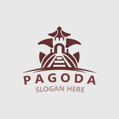 Pagoda culture logo vintage design illustration, temple heritage building vector