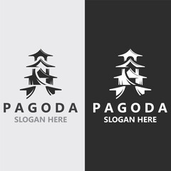 Fototapeta na wymiar Pagoda culture logo vintage design illustration, temple heritage building vector