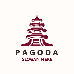 Pagoda culture logo vintage design illustration, temple heritage building vector