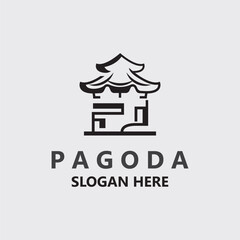 Pagoda culture logo vintage design illustration, temple heritage building vector