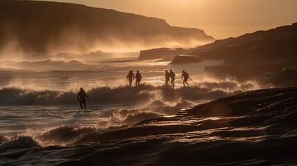 Obraz premium Adventure Seekers: Hiking and Enjoying Outdoor Sports and Activities in Scenic Landscapes. Generative AI