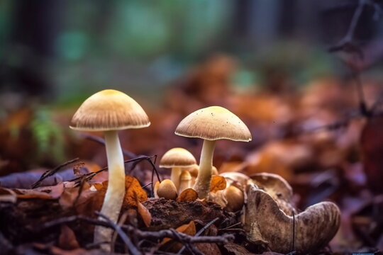 KI Generated Macro vom Pilzen im Moos umd Wald