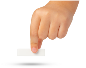 Minus sign in hand. White minus sign in a child's hand, on a transparent background in PNG format. Subtracting or reducing something, suitable for insertion into a project or design. copy space