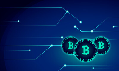 Technology abstract background with digital bitcoin cryptocurrency. Bitcoin vector illustration background