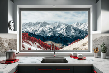 Modern kitchen interior. Super photo realistic background, generative ai illustration