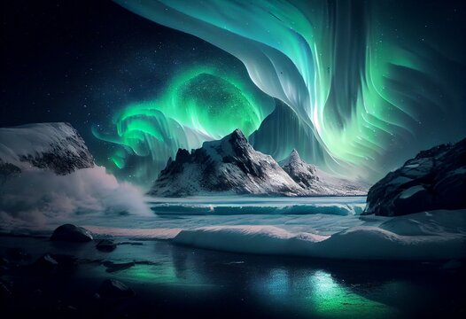 Realistic Magnificent Aurora Borealis Over Arcti Image created with Generative AI technology