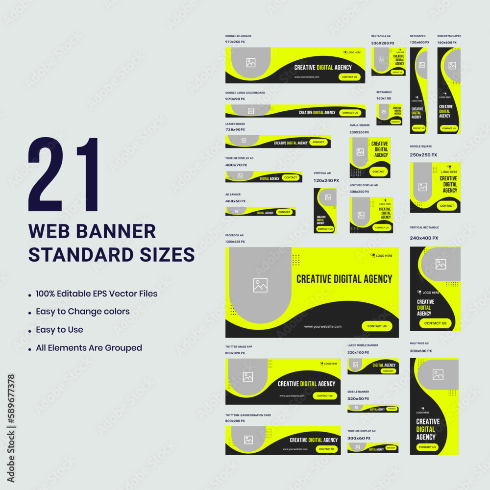 Wall mural creative web set banner template design for social media posts, digital agency web bundle banner tem